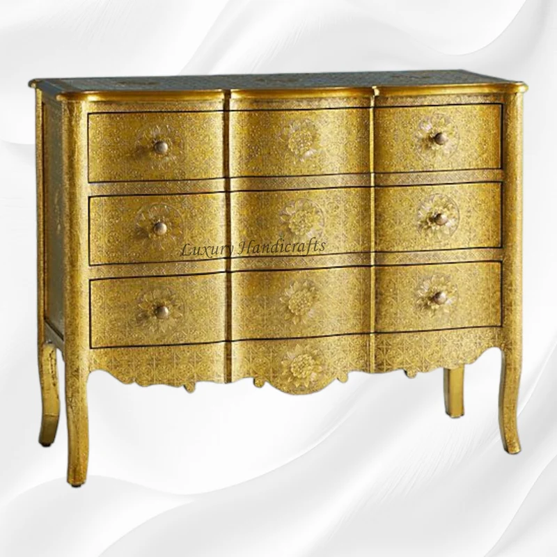 Jaden Antique Brass Embossed 3 Drawer Chest