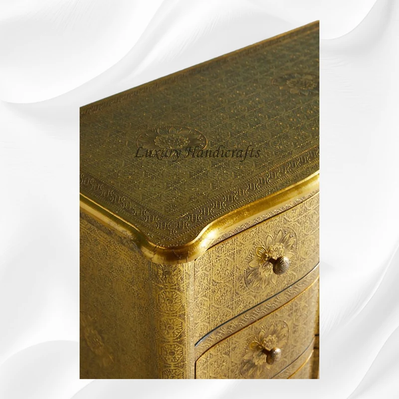 Jaden Antique Brass Embossed 3 Drawer Chest