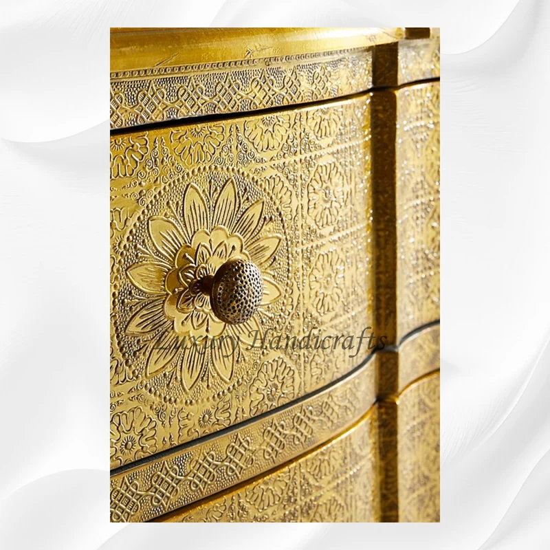 Jaden Antique Brass Embossed 3 Drawer Chest