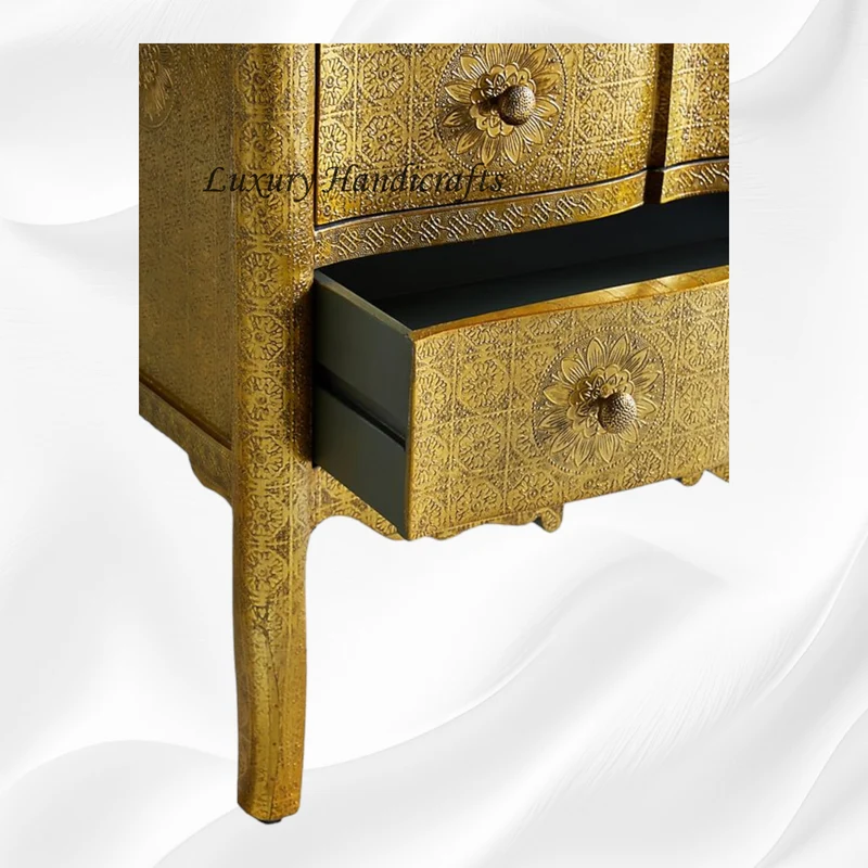 Jaden Antique Brass Embossed 3 Drawer Chest