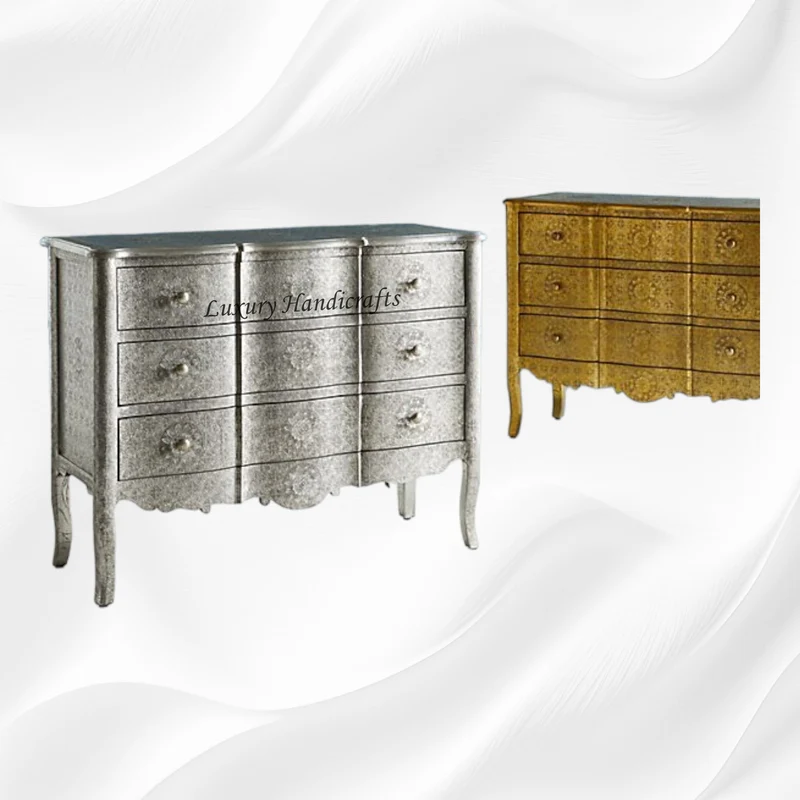 Jaden Antique Brass Embossed 3 Drawer Chest