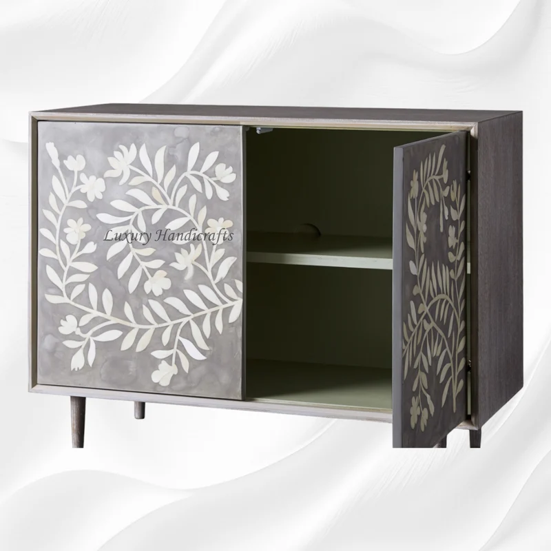Flower Bone Inlay 2 Door Cabinet Dusk