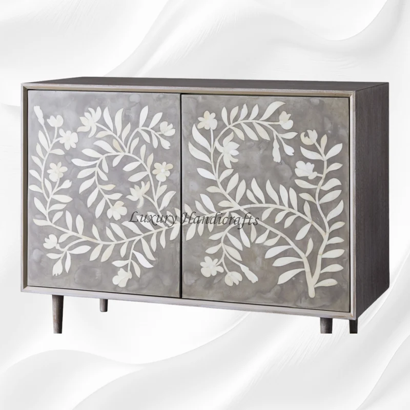 Flower Bone Inlay 2 Door Cabinet Dusk