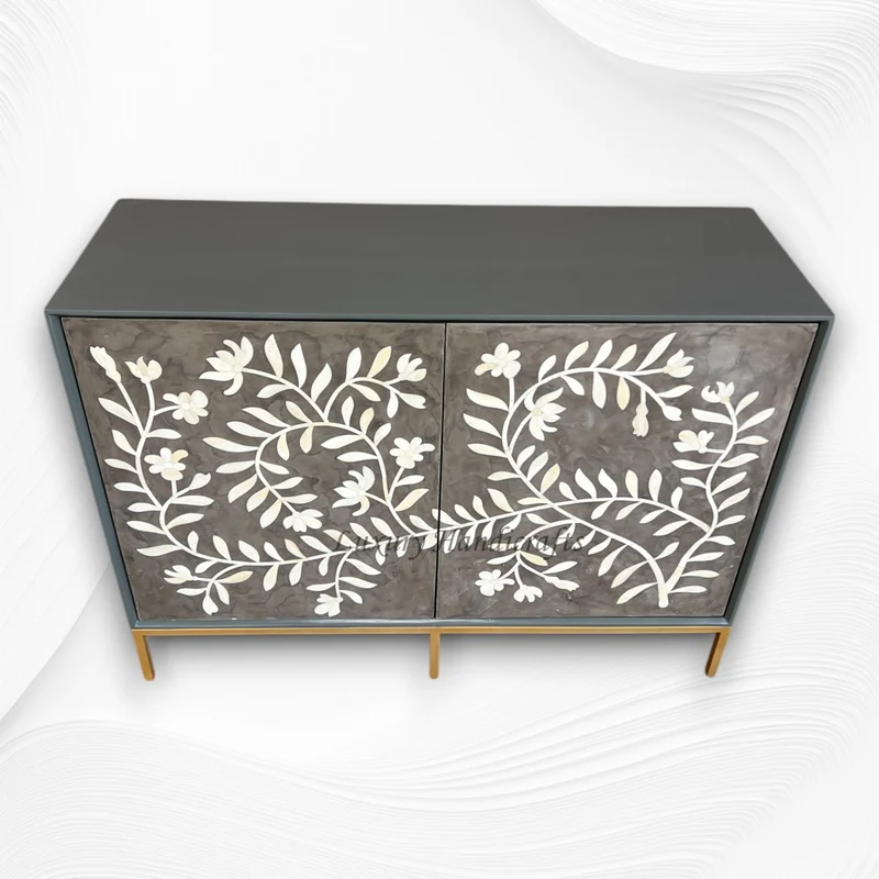 Flower Bone Inlay 2 Door Cabinet Dusk