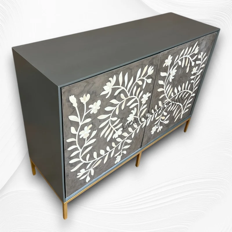 Flower Bone Inlay 2 Door Cabinet Dusk