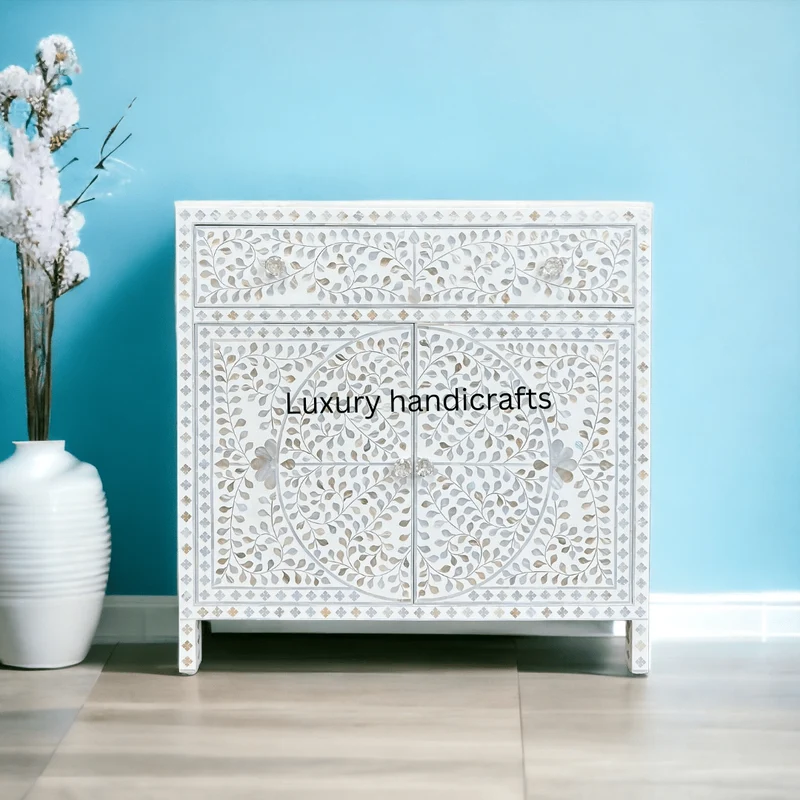 Scroll Vine MOP Inlay Cabinet White