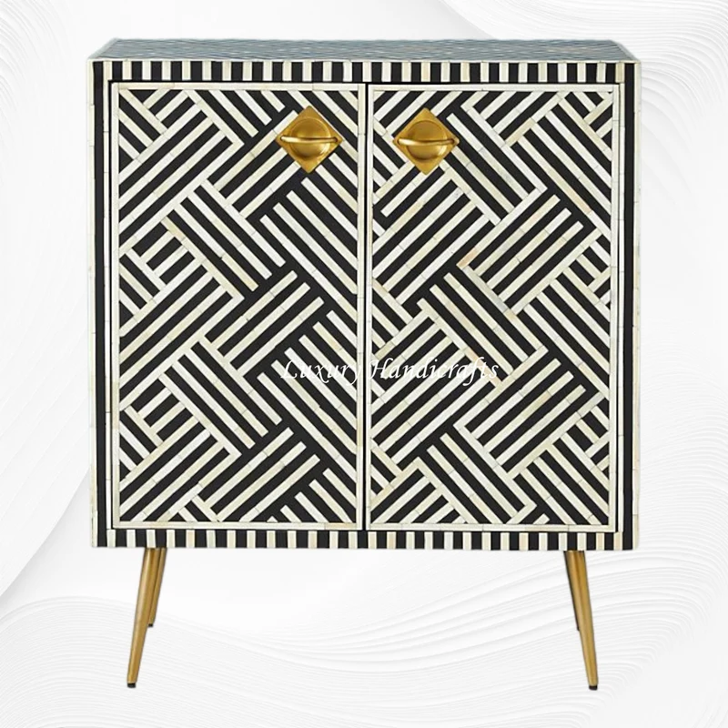 Optical Bone Inlay Entryway Cabinet Black