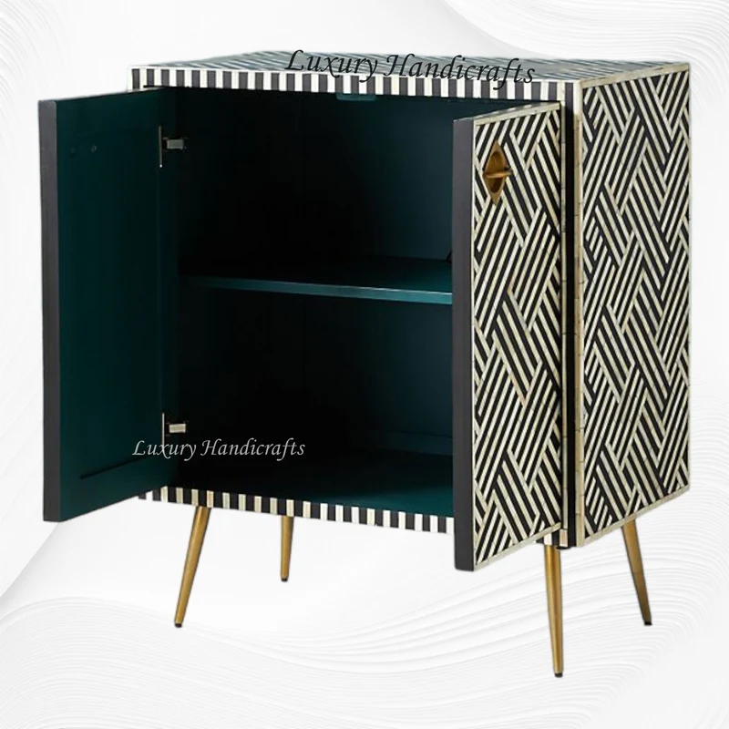 Optical Bone Inlay Entryway Cabinet Black