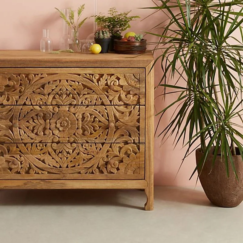Luxury Handcarved Lombok 3 Drawer Dresser Natural