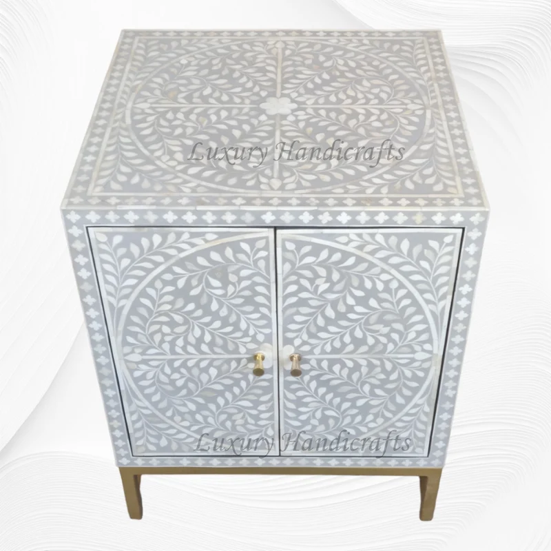 Bone Inlay Scroll Vine 2 Door Cabinet Grey