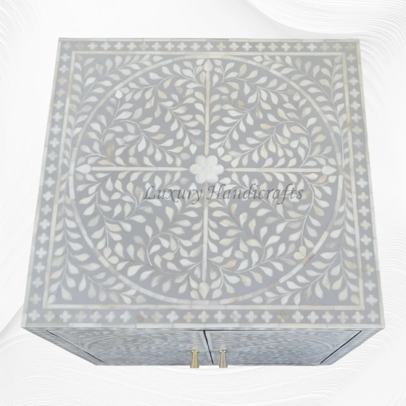 Bone Inlay Scroll Vine 2 Door Cabinet Grey