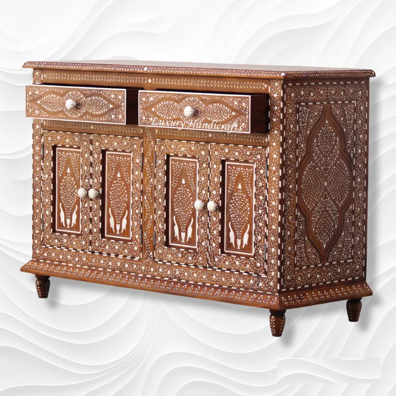 Teak Wood Bone Inlaid Buffet