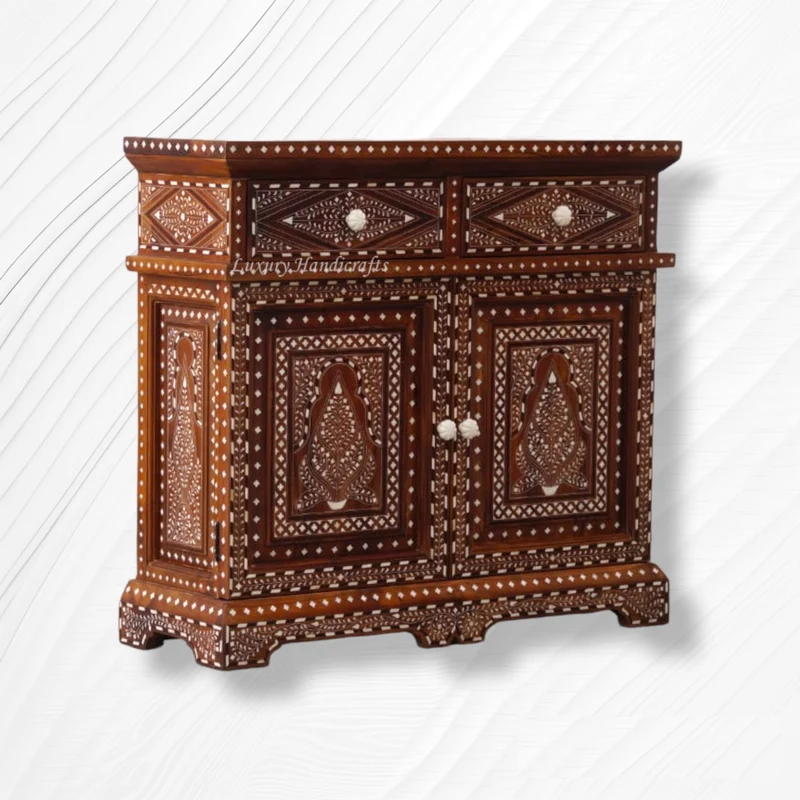 Teak Wood Bone Inlaid Cabinet
