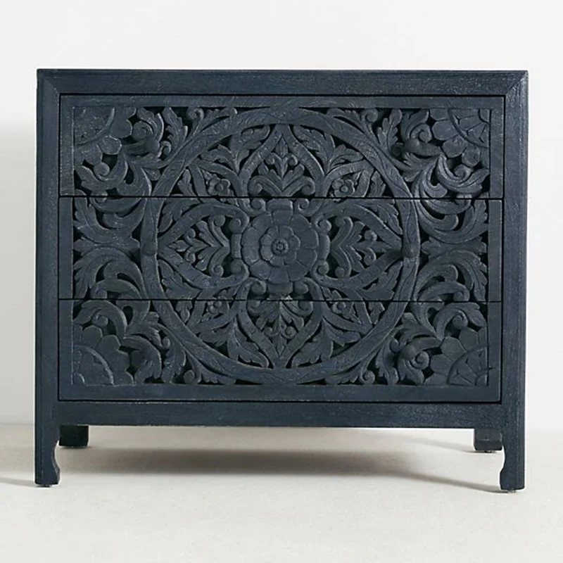 Luxury Handcarved Lombok 3 Drawer Dresser Indigo Blue