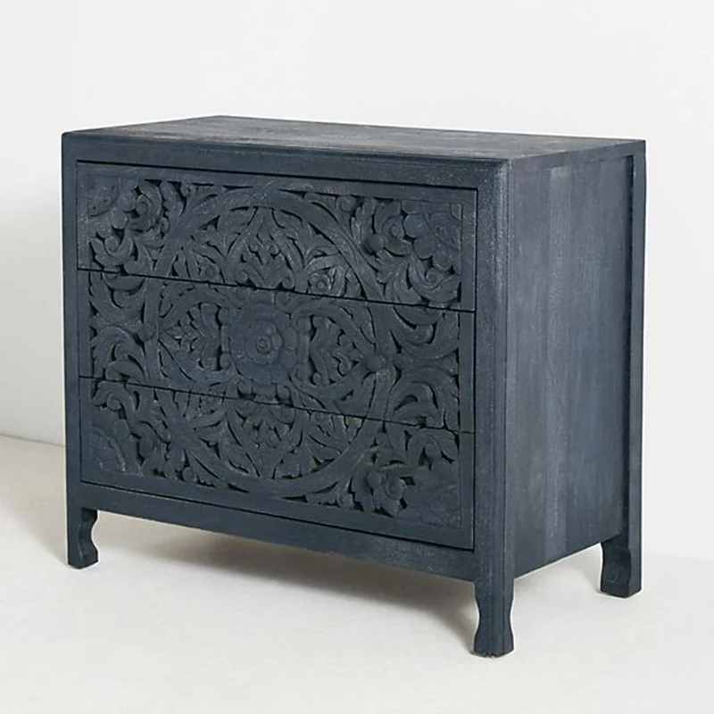 Luxury Handcarved Lombok 3 Drawer Dresser Indigo Blue