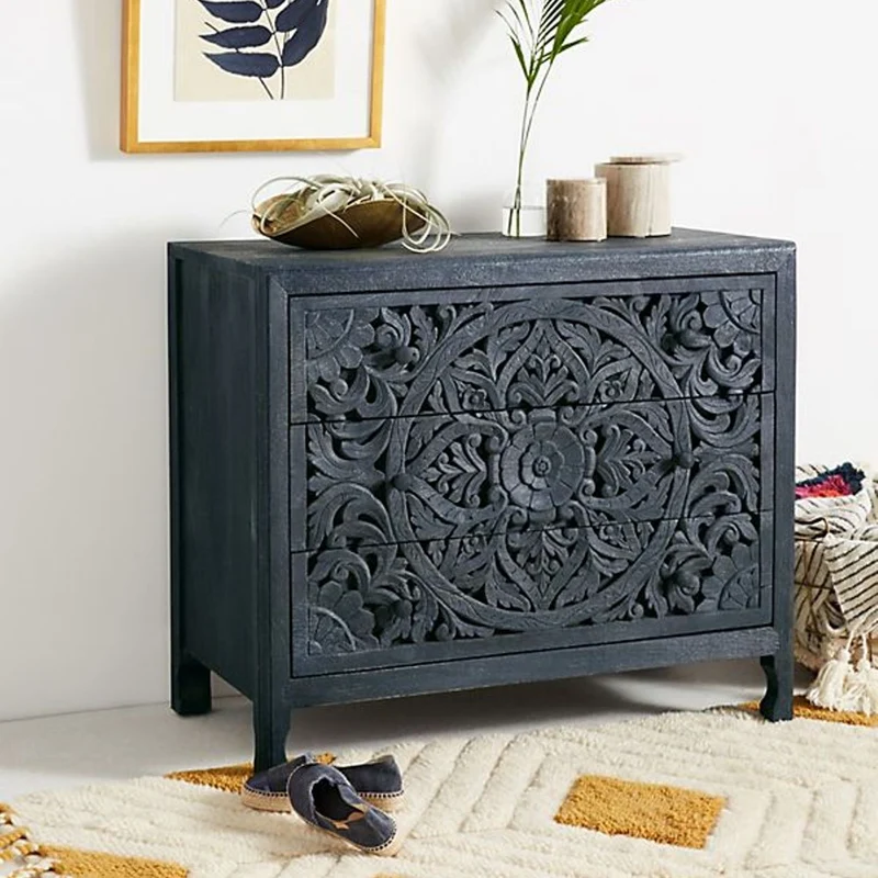 Luxury Handcarved Lombok 3 Drawer Dresser Indigo Blue