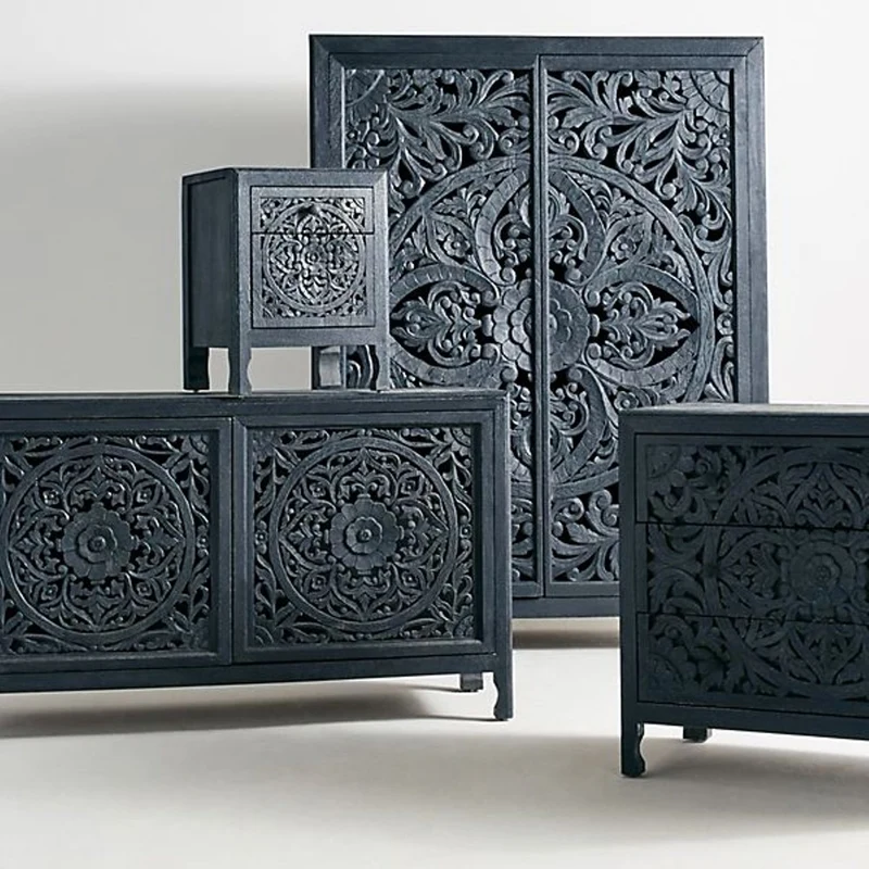 Luxury Handcarved Lombok 3 Drawer Dresser Indigo Blue