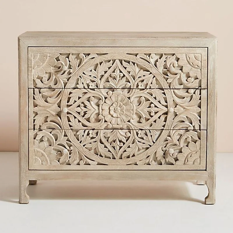 Luxury Handcarved Lombok 3 Drawer Dresser White Wash