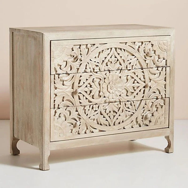 Luxury Handcarved Lombok 3 Drawer Dresser White Wash