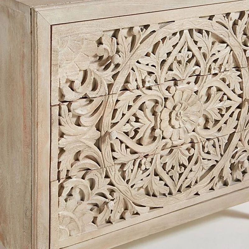Luxury Handcarved Lombok 3 Drawer Dresser White Wash