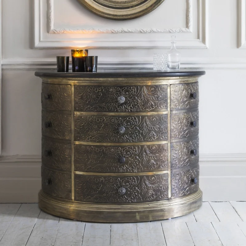Antique Brass Chest Of Drawer With Black Granite Top