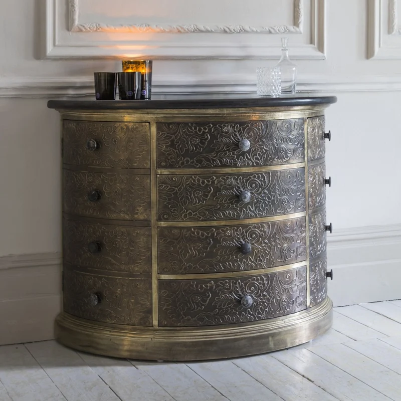 Antique Brass Chest Of Drawer With Black Granite Top
