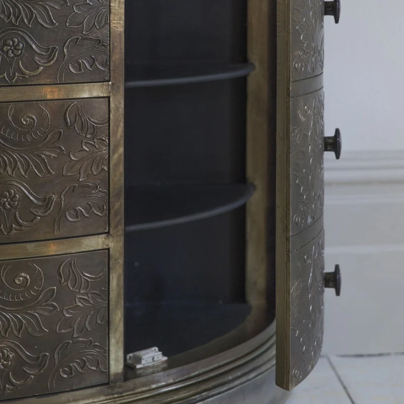 Antique Brass Chest Of Drawer With Black Granite Top