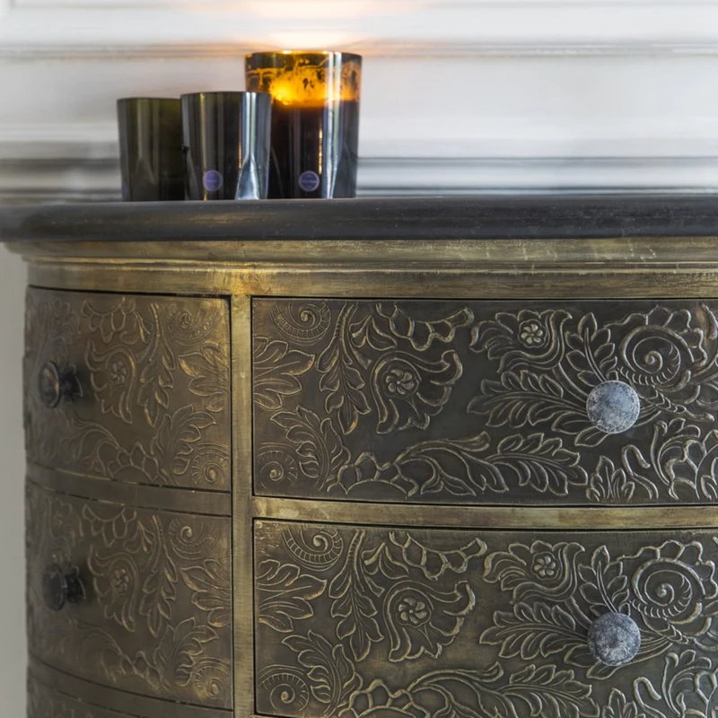 Antique Brass Chest Of Drawer With Black Granite Top