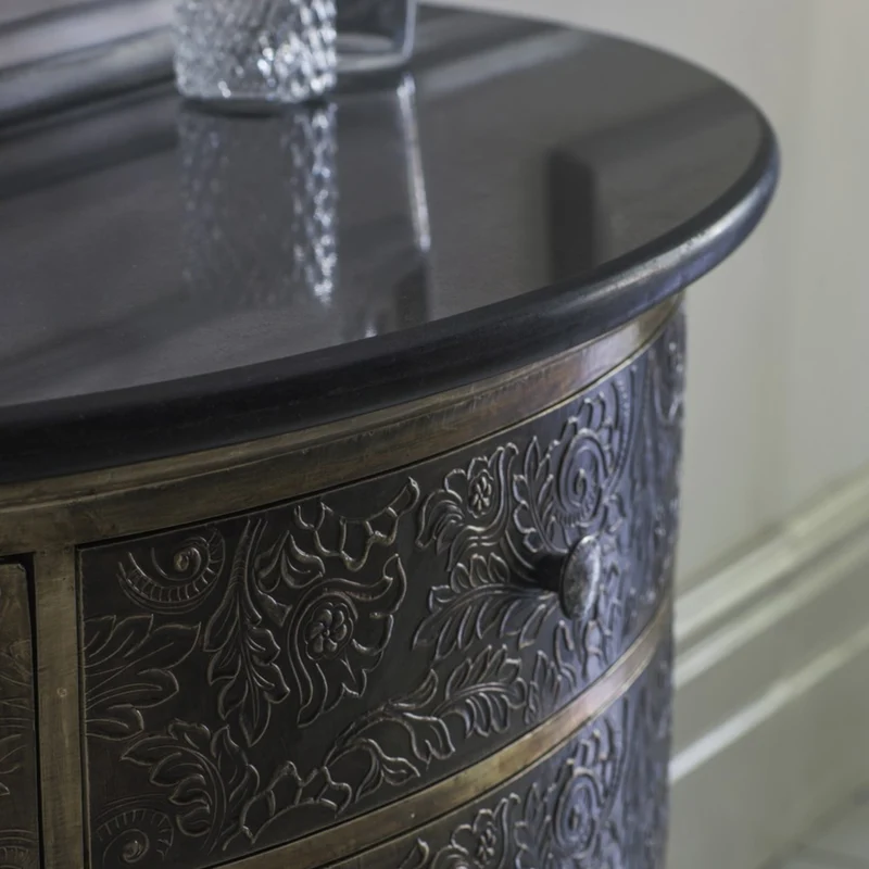 Antique Brass Chest Of Drawer With Black Granite Top
