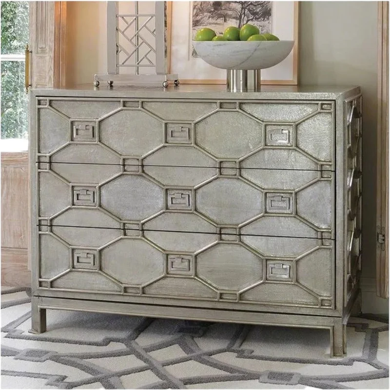 Chatham Hollywood Regency Silver Metal 3 Drawer Dresser