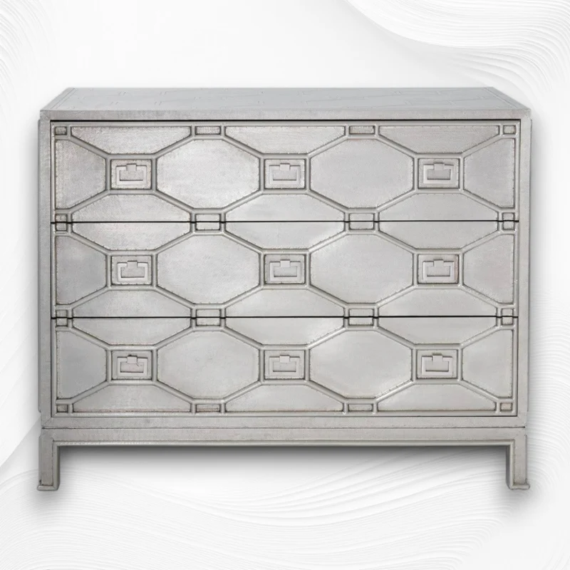 Chatham Hollywood Regency Silver Metal 3 Drawer Dresser