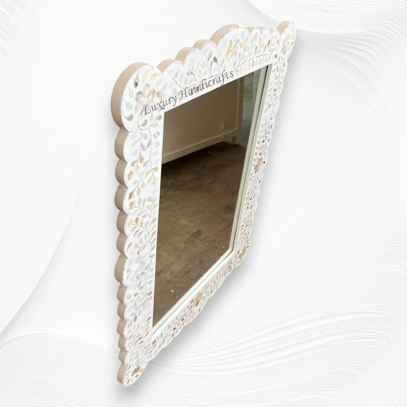 Mother Of Pearl Inlay Scalloped Mirror White