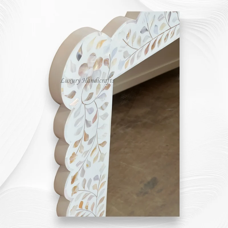 Mother Of Pearl Inlay Scalloped Mirror White