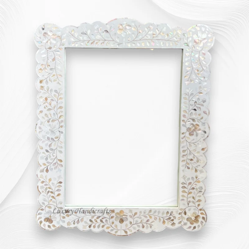 Mother Of Pearl Inlay Scalloped Mirror White