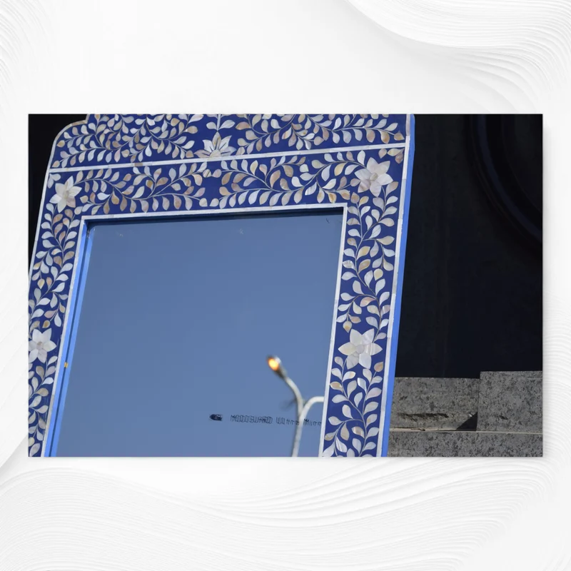 Mother Of Pearl Inlay Floral Crested Mirror Blue