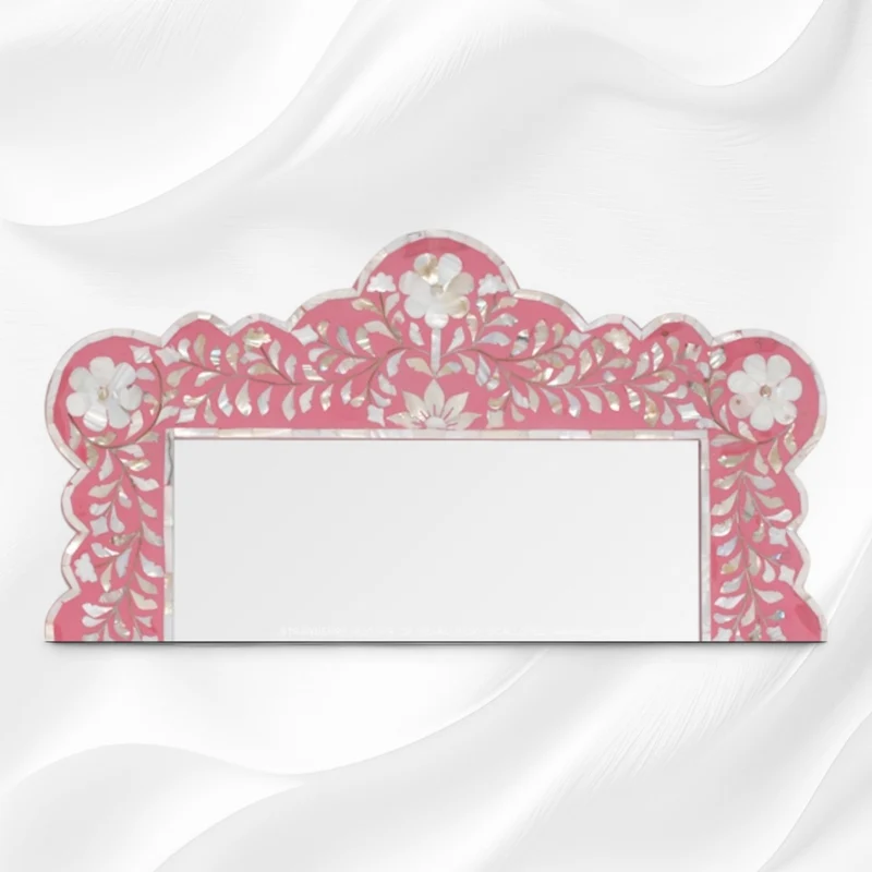 Mother Of Pearl Inlay Scalloped Mirror Pink