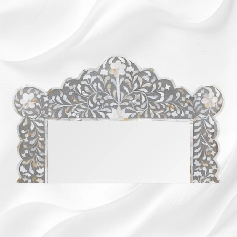 Mother Of Pearl Inlay Scalloped Mirror Grey