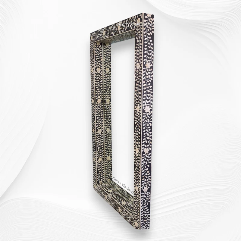 Black Bone Inlay Floral Floor Mirror
