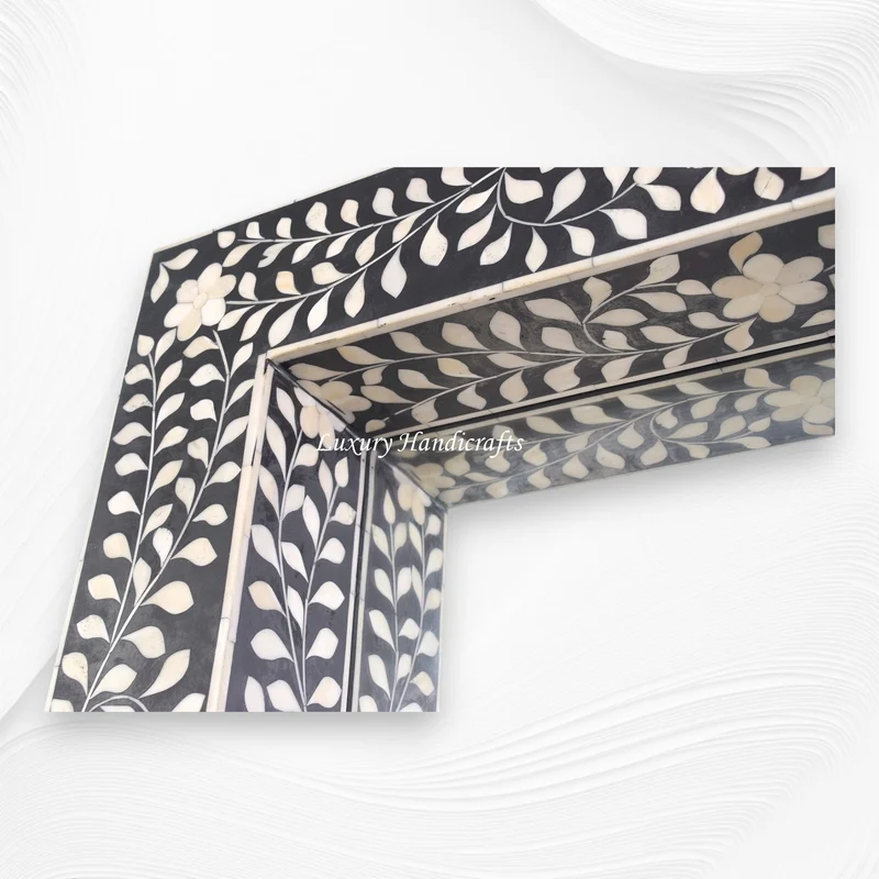 Black Bone Inlay Floral Floor Mirror
