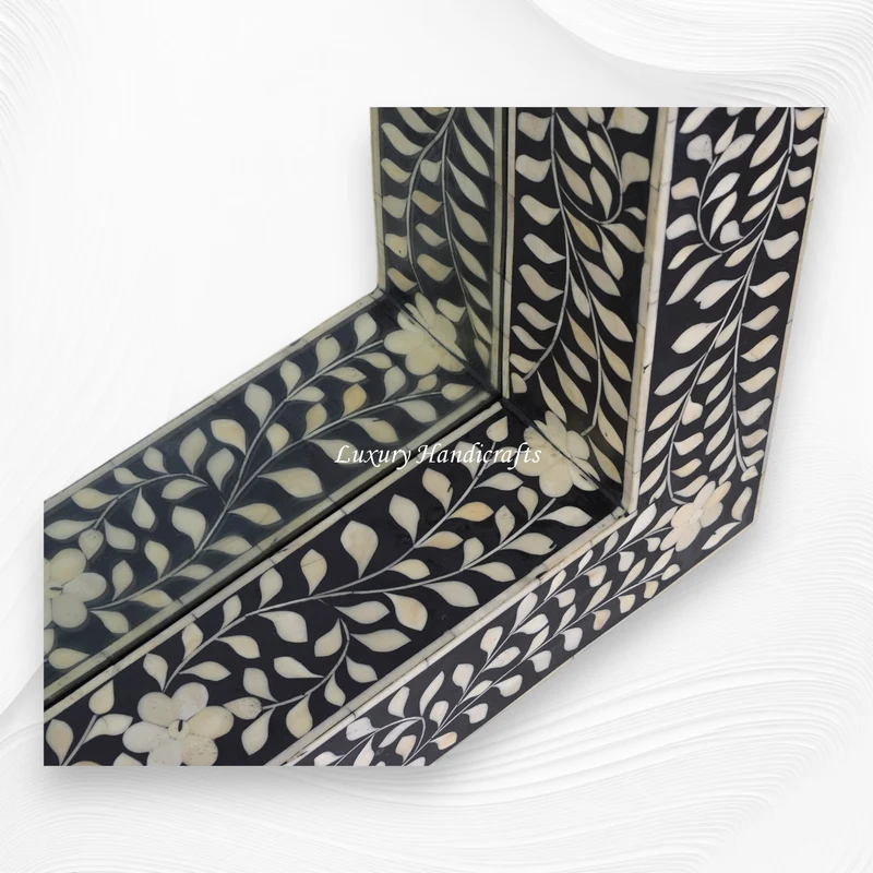 Black Bone Inlay Floral Floor Mirror