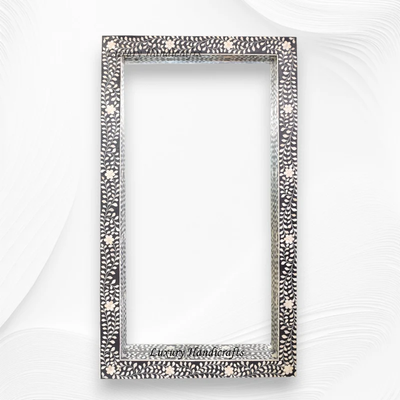 Black Bone Inlay Floral Floor Mirror
