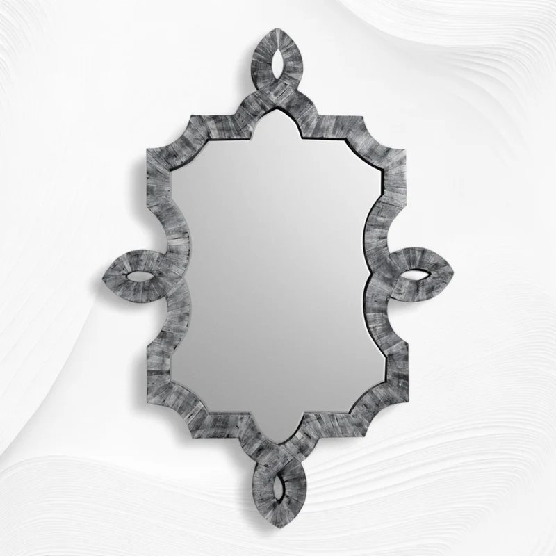 Hollywood Regency Colored Bone Inlay Wall Mirror Grey