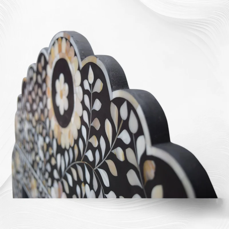 Black Mother Of Pearl Inlay Floral Circle Mirror