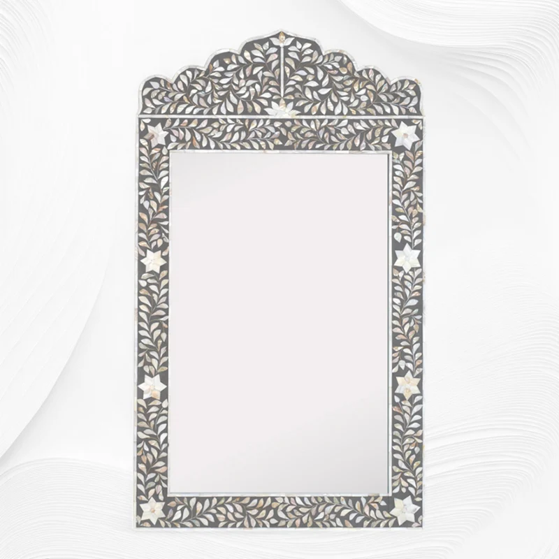 Mother Of Pearl Inlay Floral Crested Mirror Grey