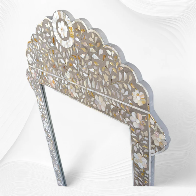 Grey Mother Of Pearl Inlay Floral Circle Mirror