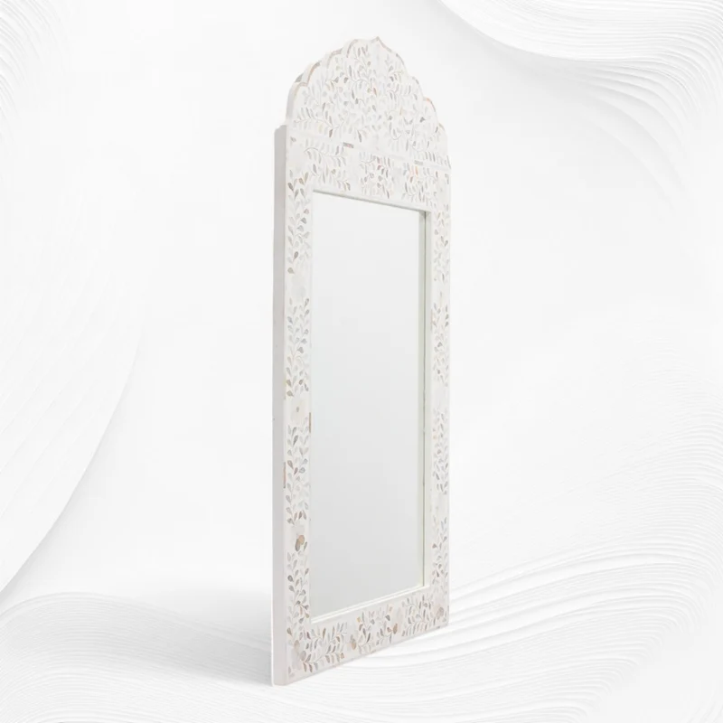 Mother Of Pearl Inlay Floral Crested Mirror White