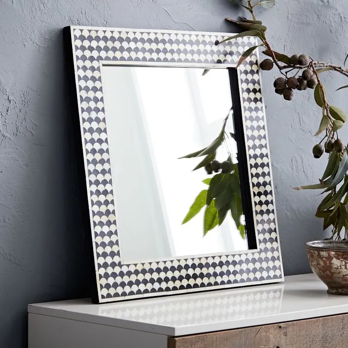 Drop Bone Inlay Square Mirror Black