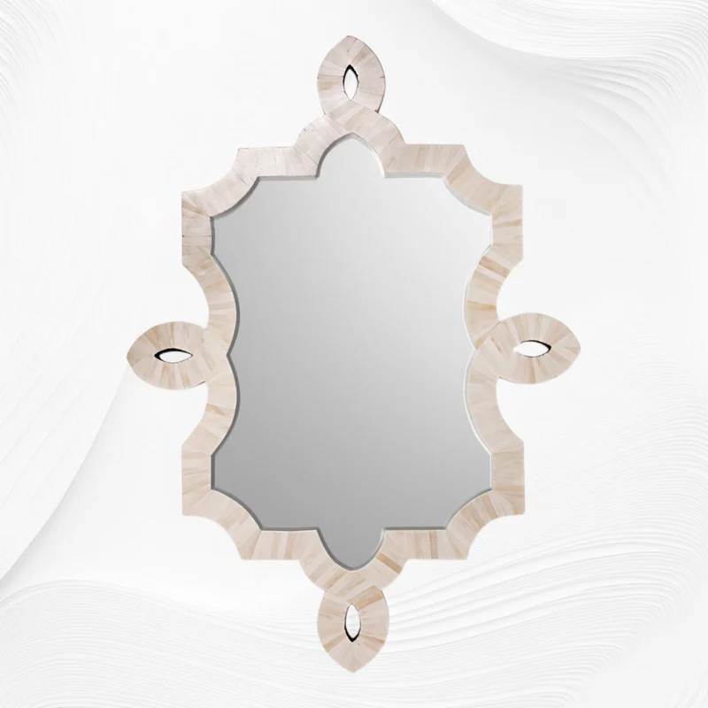 Hollywood Regency Natural Bone Inlay Wall Mirror