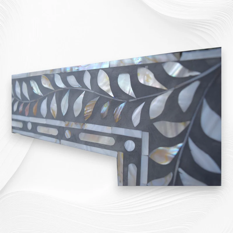 Grey Mother Of Pearl Inlay Leaf Mirror