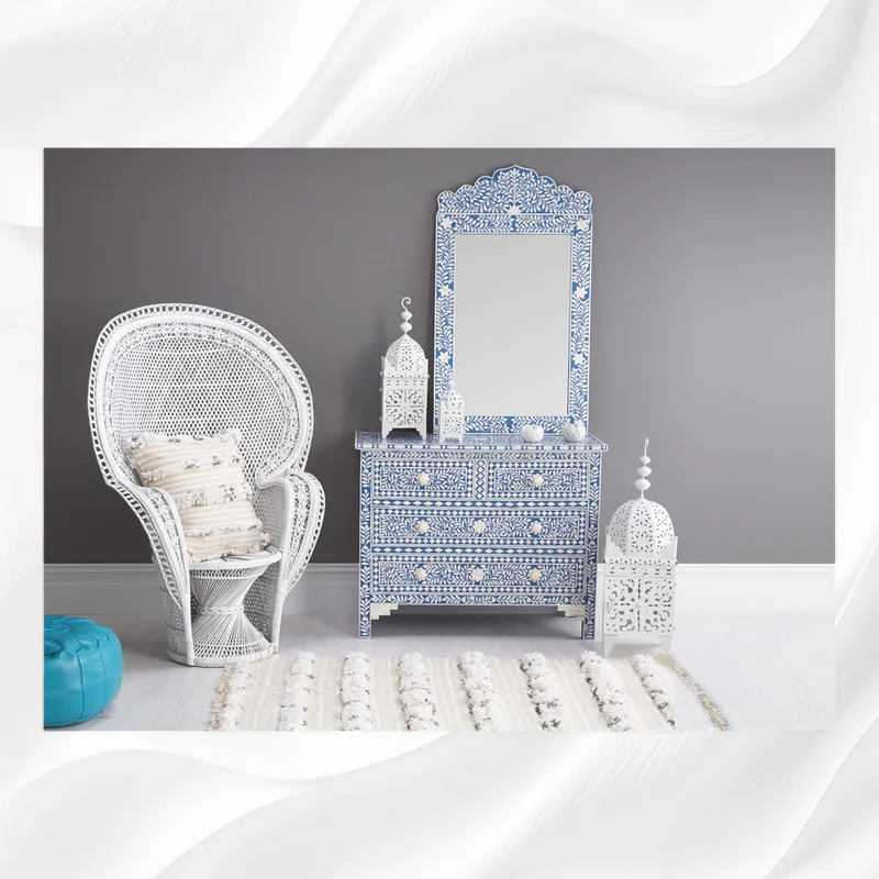 Bone Inlay Crested Mirror Blue